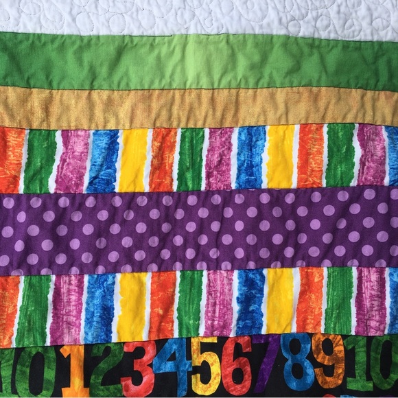 COPY - Handmade Quilt Child Cotton 59” x 41” Numbers Colors Monkey Elephant Gir… - Picture 4 of 11